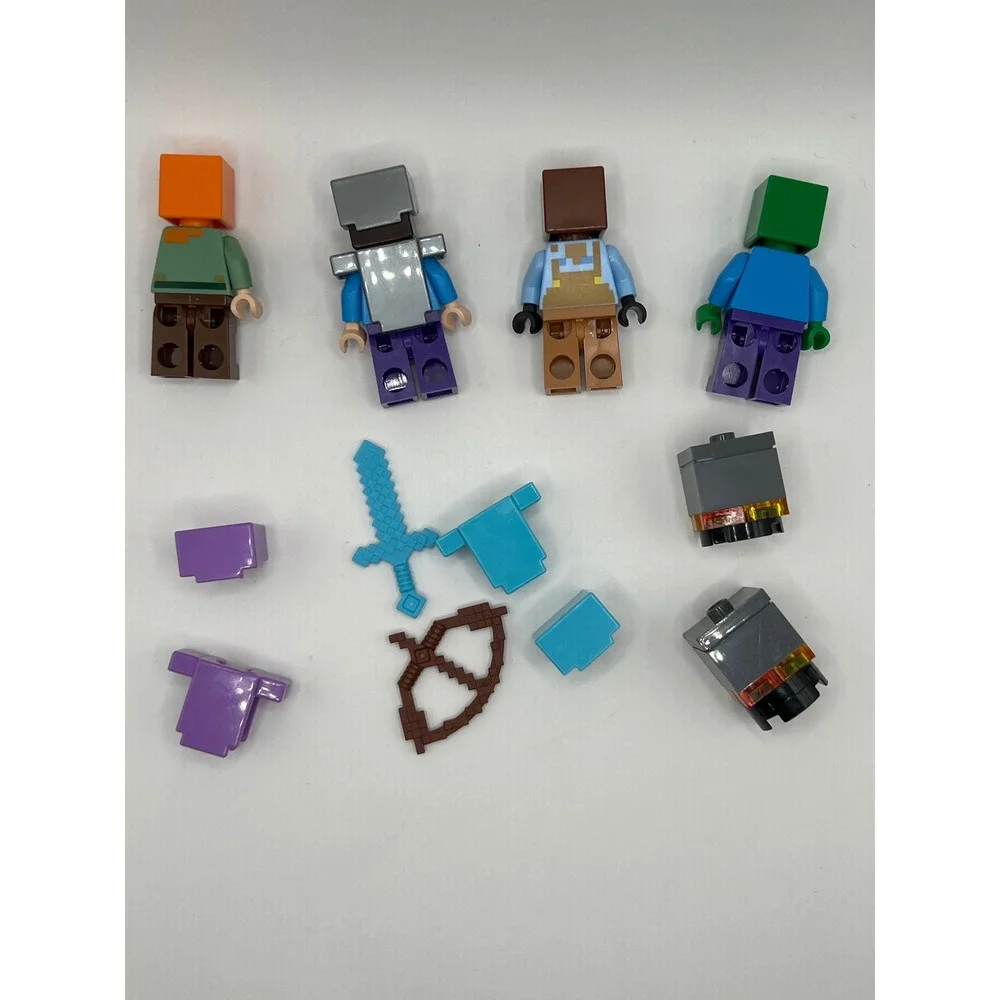 LEGO Minecraft Minifigures Lot Alex Steve Zombie Villager Sword Bow Accessories
